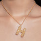 Stylera gold letter H necklace with pave crystal initial pendant on delicate gold chain