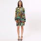 Stylera graphic print shirt dress for women featuring vibrant cityscape design and a belted waist