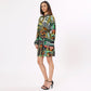 Stylera graphic print shirt dress for women featuring vibrant cityscape design and long sleeves