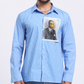 Stylera graphic striped casual shirt for men in blue with unique photo print design