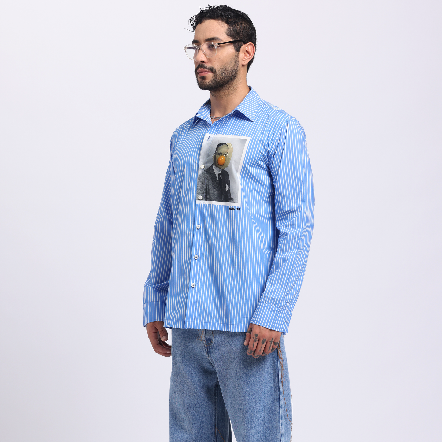 Stylera graphic striped casual shirt for men featuring a unique photo print on the front