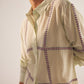 Stylera green embroidered oversized shirt with checkered design and button-down front