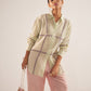 Stylera green embroidered oversized shirt worn with pink wide-leg pants