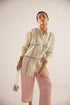 Stylera green embroidered oversized shirt worn with pink wide-leg pants