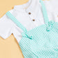 Cute green gingham baby romper with button details and adjustable straps for stylish infants