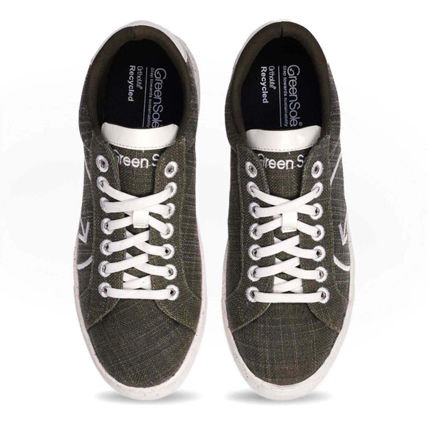 Olive green men's sneakers by Stylera with white laces and a stylish design