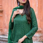 Elegant green three piece suit for women featuring detailed embroidery & matching dupatta by Stylera