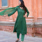 Elegant green three piece suit for women with intricate patterns and matching dupatta by Stylera