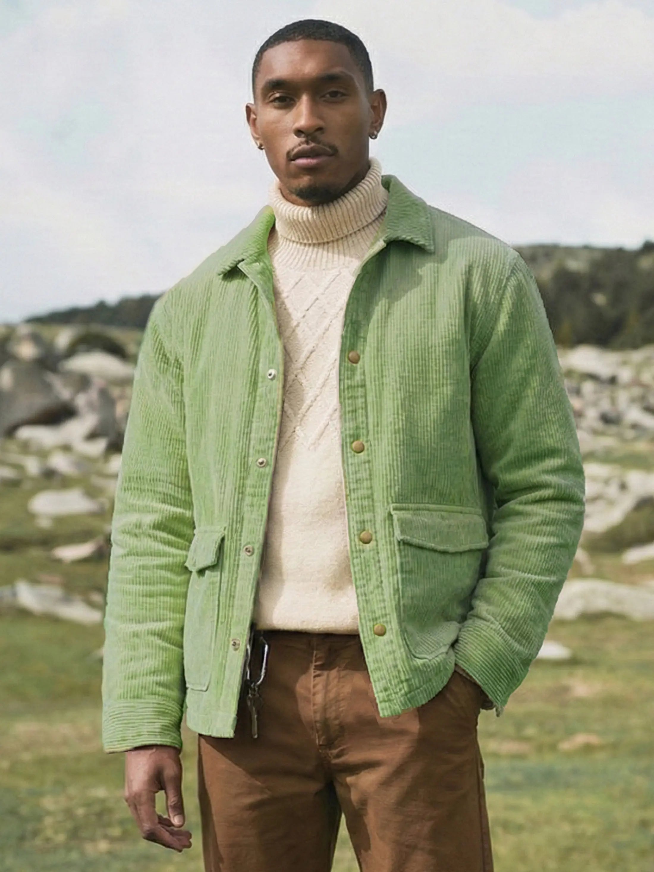 Men's Corduroy Oversized Mint Green Shacket Stylstpls