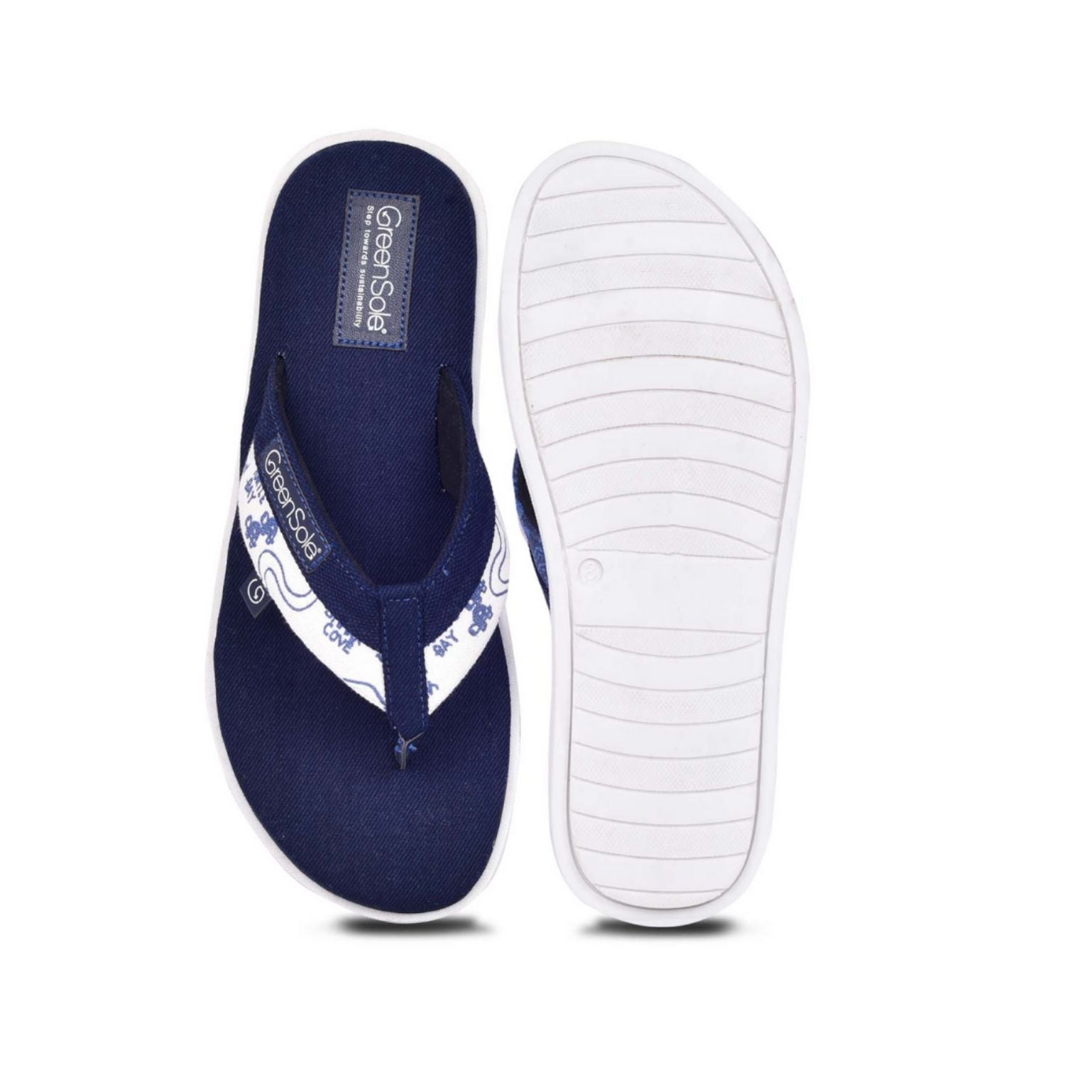 Men's denim slippers from Stylera with blue canvas upper and comfortable white sole
