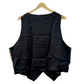 Stylera black sleeveless back view of halloween themed vest on a wooden hanger for costume use