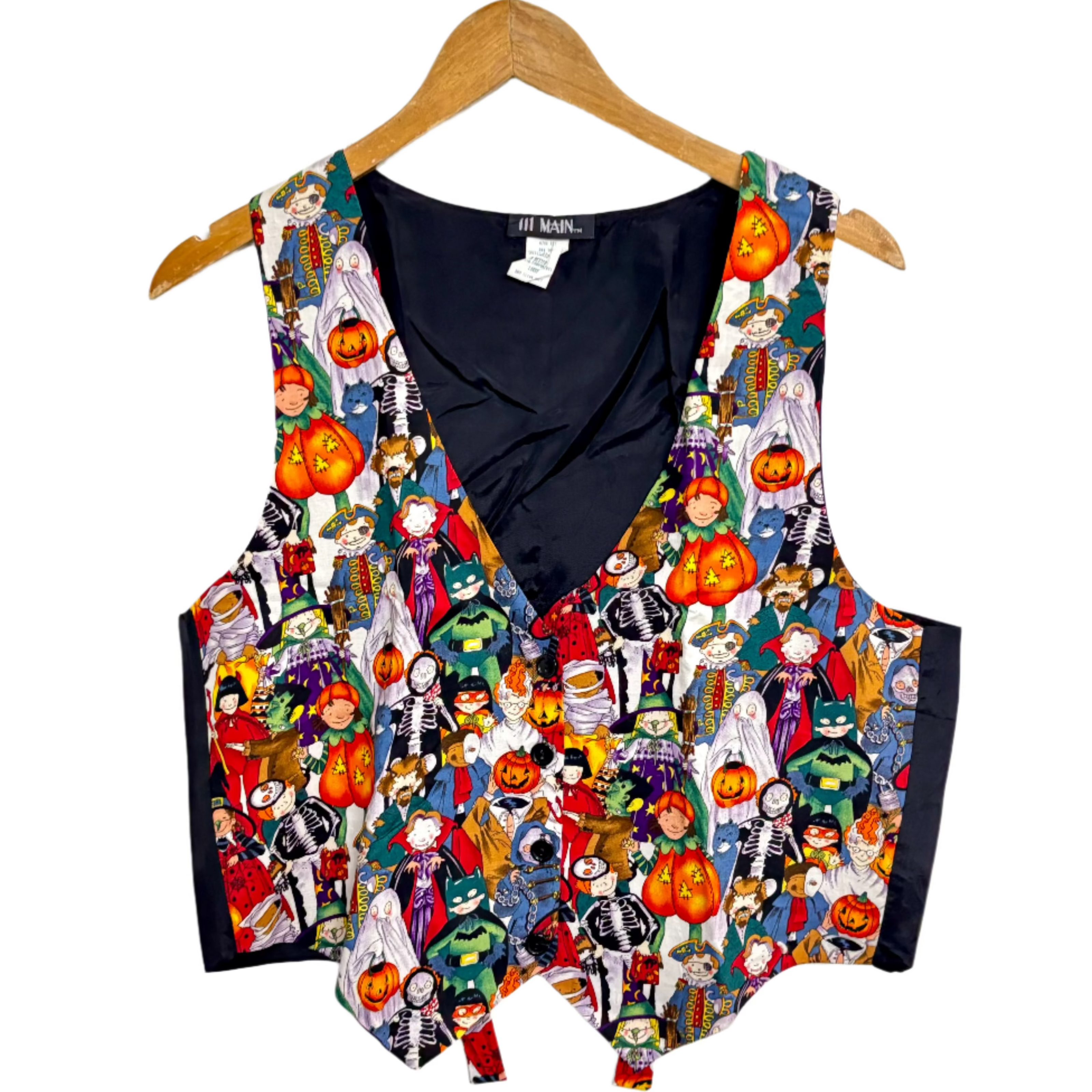 Stylera Halloween costume vest for adults colorful novelty V neck vest with pumpkins skeletons ghosts and bats