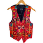 Stylera embroidered floral red vest on wooden hanger colorful festival fashion vest with satin lining and V neck