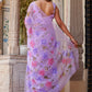 Elegant handpainted lavender chiffon saree adorned with floral designs, perfect for special occasions