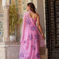 Elegant handpainted lavender chiffon saree with floral design ideal for special occasions
