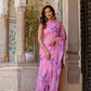 Elegant handpainted lavender chiffon saree with floral designs, perfect for special occasions