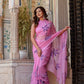 Elegant handpainted lavender chiffon saree with floral detailing, perfect for special occasions