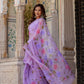 Elegant handpainted lavender chiffon saree with floral designs, perfect for festive occasions