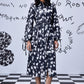 Stylera heart print black dress midi belted long sleeve shirt dress with white hearts