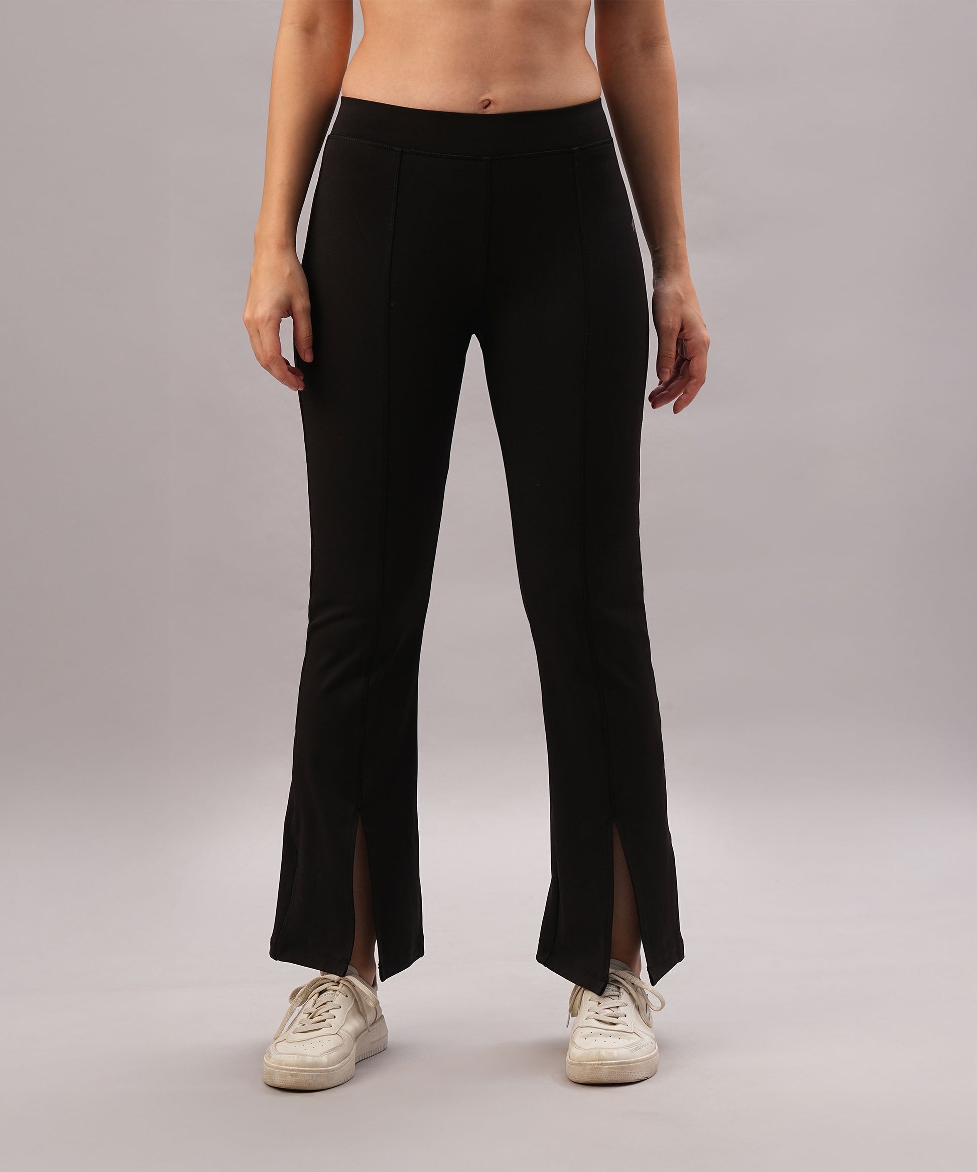 High waist black leggings for women with split hem detail for stylish activewear