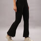 Stylera high waist black leggings for women with flared hem design and soft fabric
