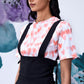 Stylera high waist lace up overalls black dungaree with heart print top and side lacing