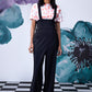 Stylera black dungaree with adjustable straps and side ties high waist lace up overalls