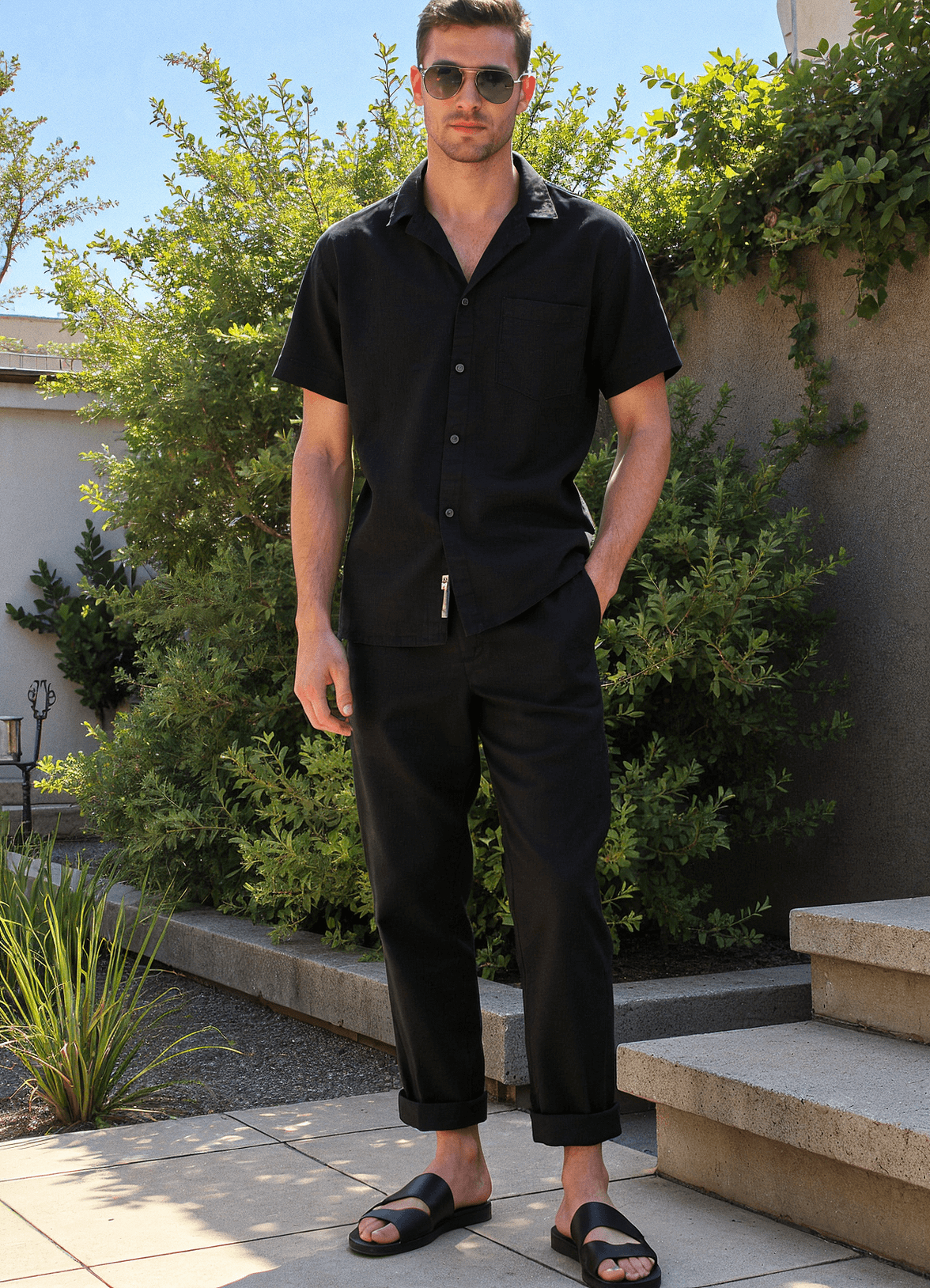 Men’s Black Linen Co-ords set Breathable & Stylish Two-Piece Outfit - Adam Spirit