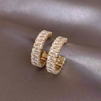 Gold Hoop Earrings with Baguette-Cut Crystals JLT11723 Just Lil Things