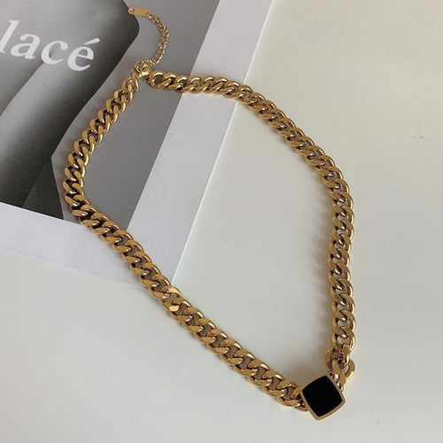 Chunky Cuban Link Necklace with Black Pendant – Bold Statement Jewelry jltn0577 Just Lil Things