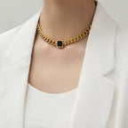 Chunky Cuban Link Necklace with Black Pendant – Bold Statement Jewelry jltn0577 Just Lil Things