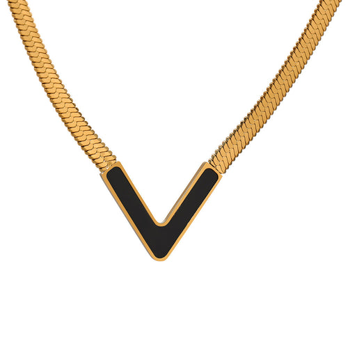 Black Enamel Pendant Necklace JLTN0693 Just Lil Things