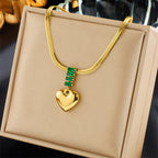 Golden Heart Pendant with Emerald Green Accents Necklace JLTN1263 Just Lil Things