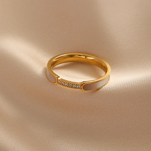 Artificial White Enamel Gold Ring with Crystal Detailing jltr0239 Just Lil Things