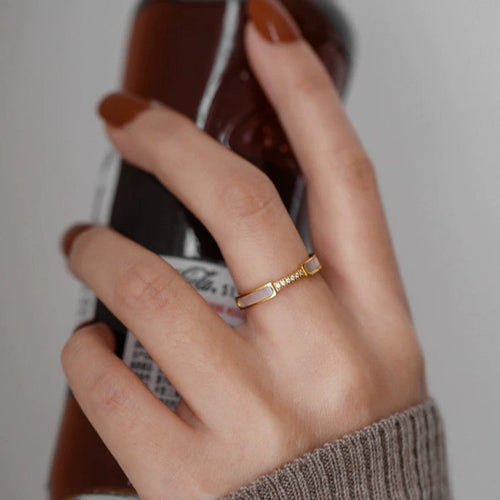 Artificial White Enamel Gold Ring with Crystal Detailing jltr0239 Just Lil Things