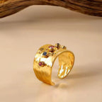 Hammered Artificial Ring with Multicolor Stones jltr0255 Just Lil Things