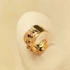 Hammered Artificial Ring with Multicolor Stones jltr0255 Just Lil Things