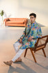 Justina blue floral kurta bandi set featuring vibrant prints and a stylish silhouette for trendy occasions