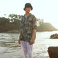 Khajuraho print men’s oversized shirt in natural tones, perfect for a stylish summer beach look