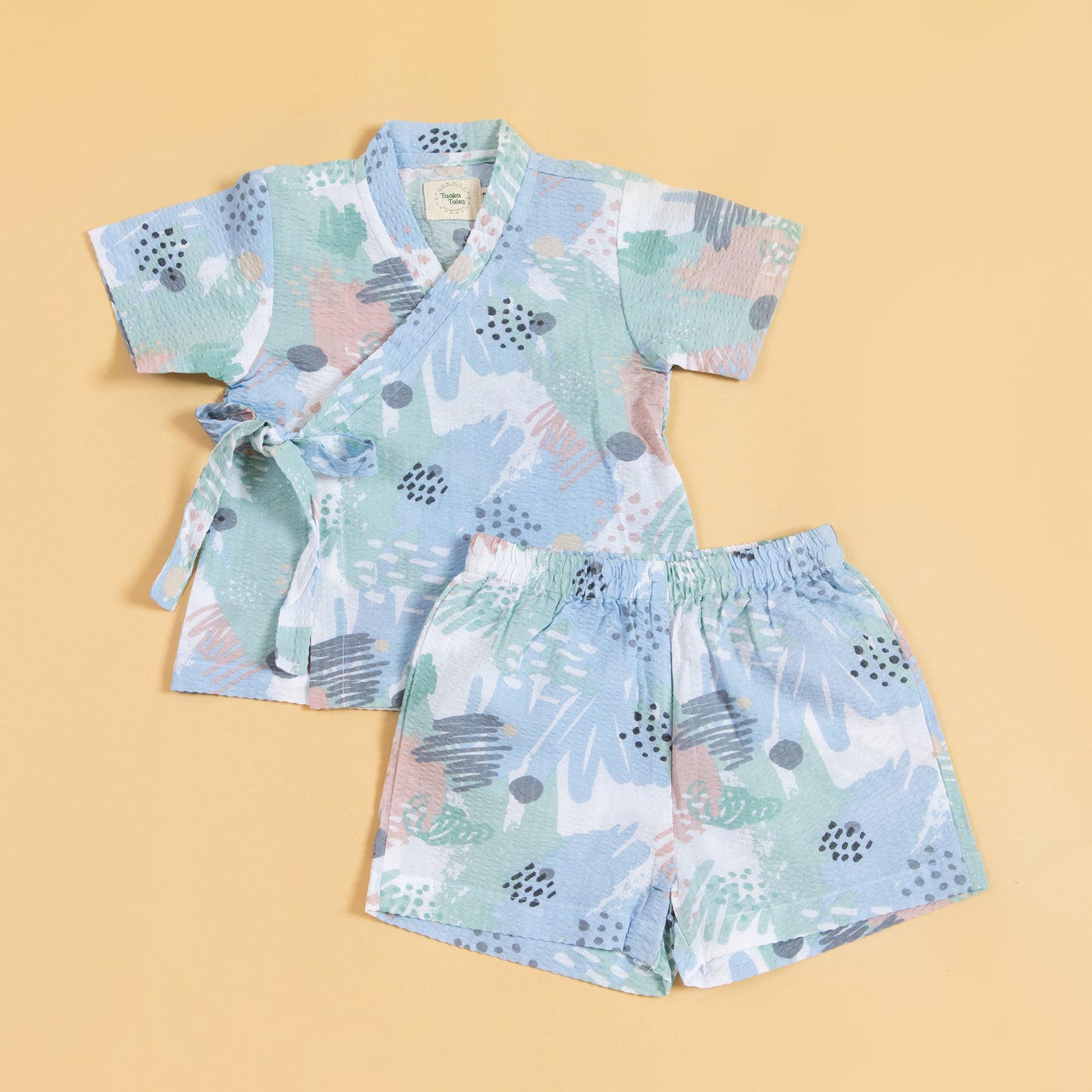 Colorful Stylera kimono co-ord set for kids with matching top and shorts