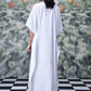 Stylera white back view dress on model lace-up free size kaftan long flowing gown