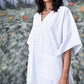 Stylera white lace-up free size kaftan dress with front lace ties and patch pockets
