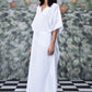 Stylera white lace-up free size kaftan dress with V neckline wide sleeves and front pockets