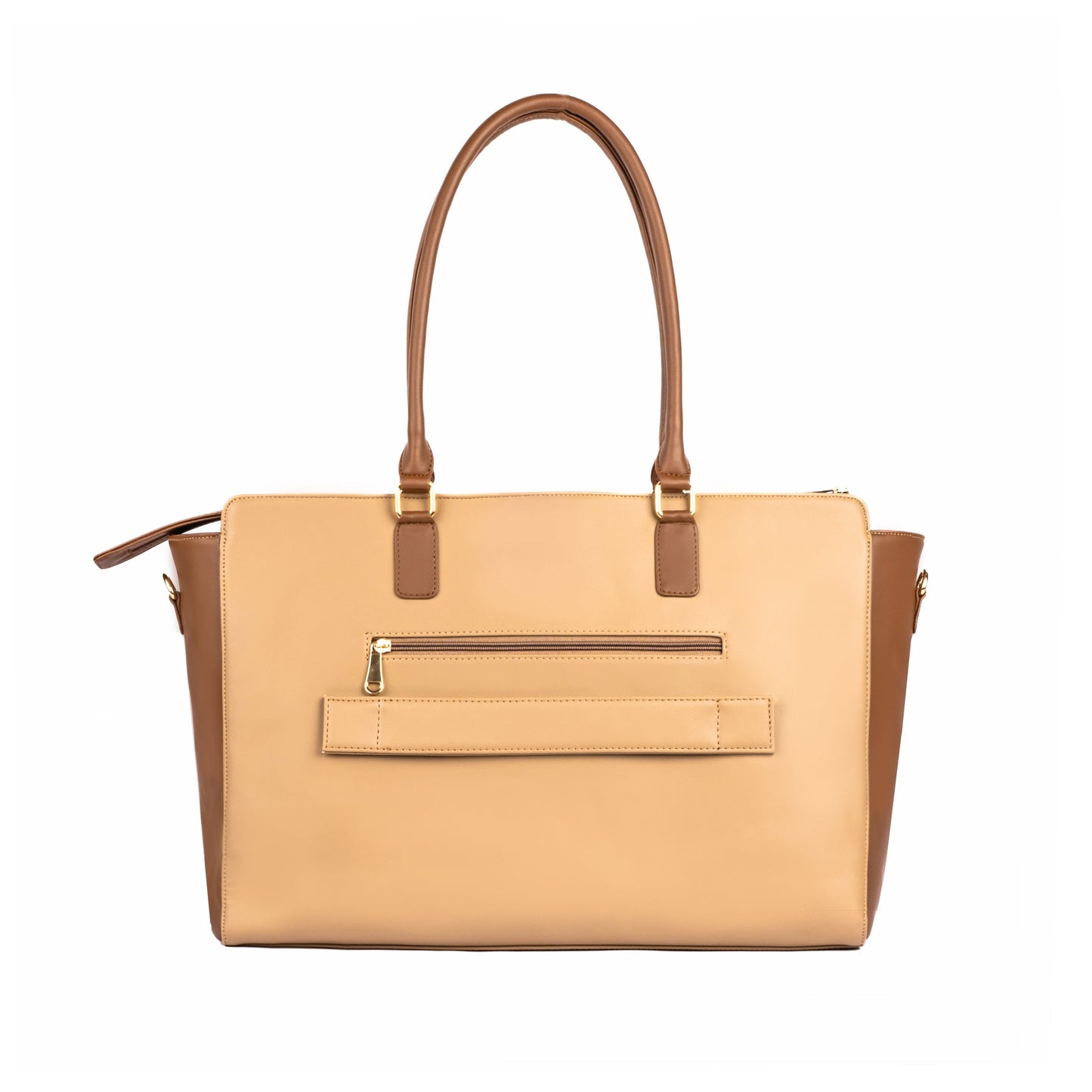 Large tote purse with laptop compartment in beige and brown by Stylera, perfect for everyday use