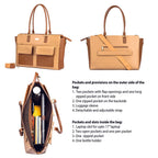 Stylera oversized tote bag in tan with pockets, featuring a large tote purse with laptop compartment