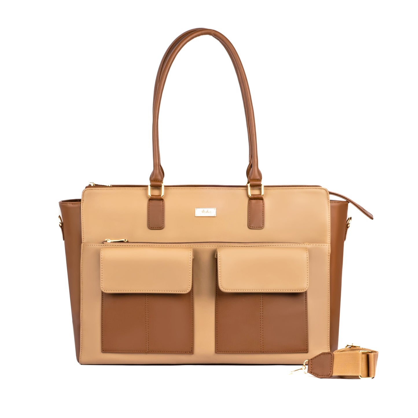 Stylish oversized tote bag featuring a laptop compartment and two front pockets, ideal for daily use