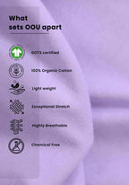 Close-up of lavender oversized t-shirt fabric showing organic cotton texture and soft lightweight material