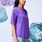 lavender regular fit top on model by Stylera with elbow sleeves and pintuck neckline