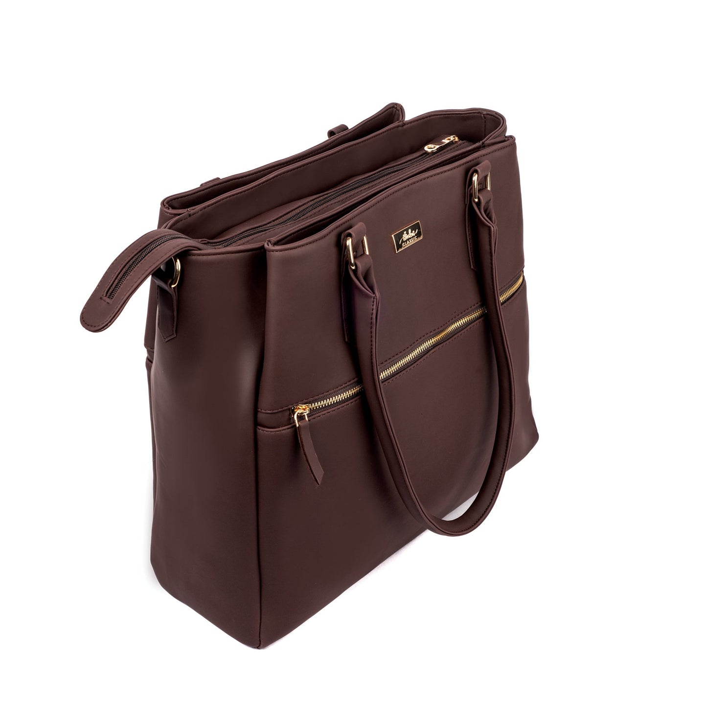 Aspire leather work tote with zipper in rich brown leather for stylish organization