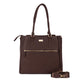 Stylera leather work tote with zipper in dark brown with gold accents and removable strap